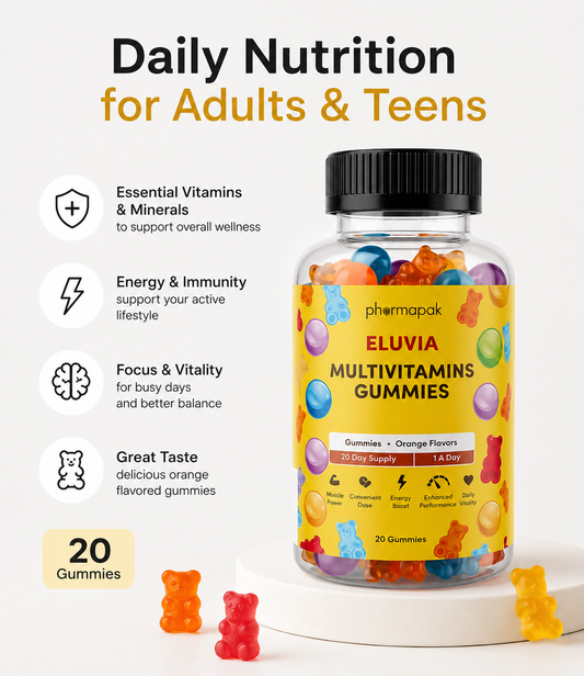 Eluvia Multivitamin Gummies | Daily Vitamins & Minerals for Teens & Adults | Orange Flavor | 20 Gummies |